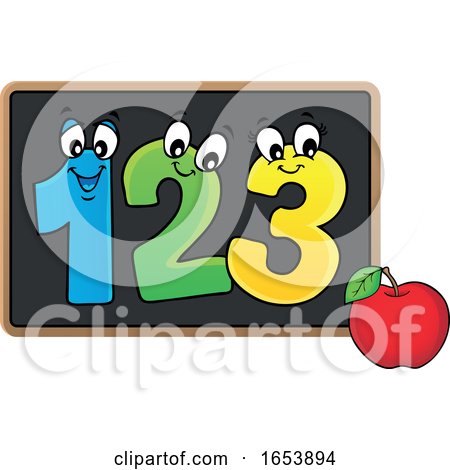 Cartoon Apple and Numbers on a Blackboard by visekart