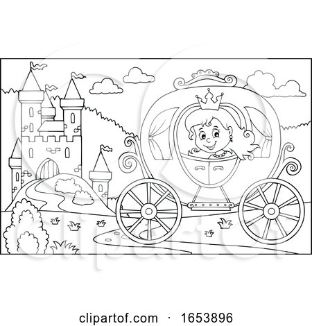 Black and White Fairy Tale Princess in a Carriage near a Castle by visekart
