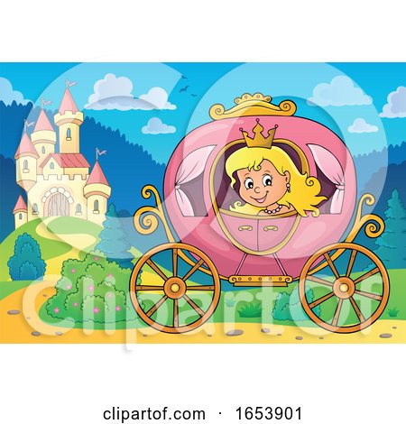 Fairy Tale Princess in a Carriage near a Castle by visekart