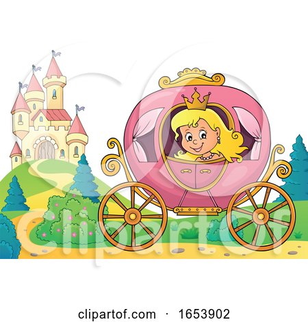 Fairy Tale Princess in a Carriage near a Castle by visekart