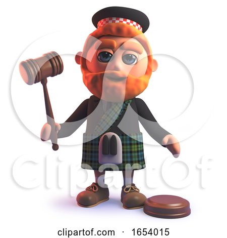 3d Scots Man in Kilt Holding an Auction with an Auctioneers Gavel by Steve Young