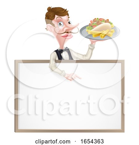 Cartoon Kebab and Chips Waiter Sign by AtStockIllustration
