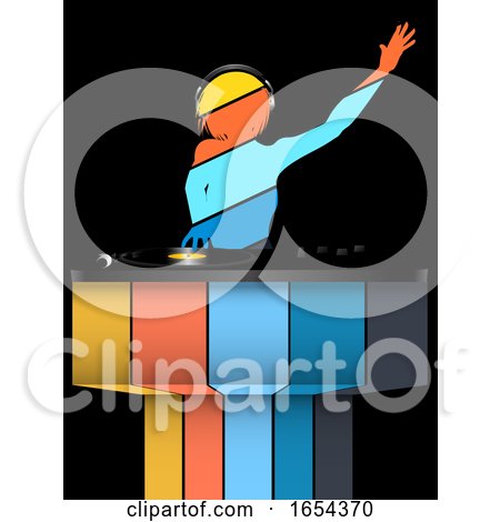Female Striped DJ Silhouette and Record Decks on Black and Striped Background by elaineitalia