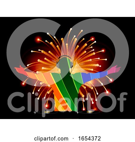 Striped DJ Silhouette over Fireworks Background by elaineitalia