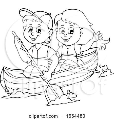 Black and White Boy and Girl Boating by visekart