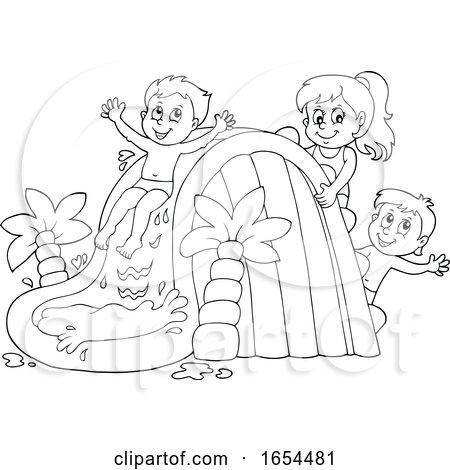 Black and White Kids Playing on a Summer Water Slide by visekart