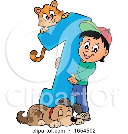 School Boy with Number 1 and Animals by visekart