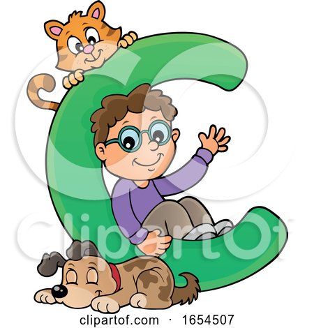 School Boy with Letter C and Animals by visekart