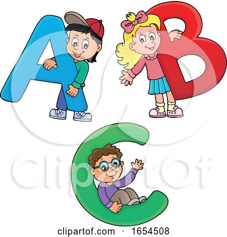 School Kids with Alphabet Letters by visekart