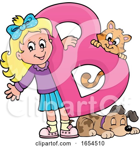 School Girl with a Letter B and Animals by visekart