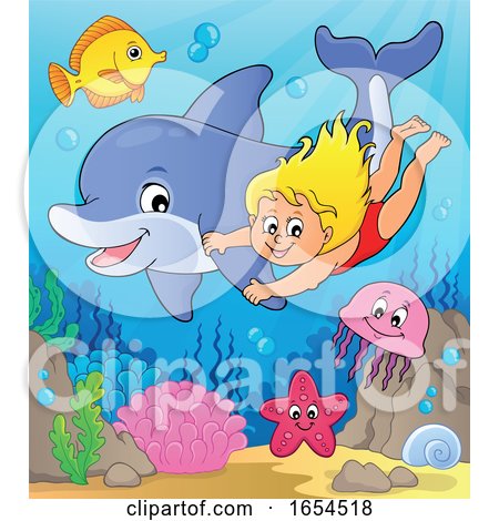 Girl Swimming Underwater with a Dolphin by visekart