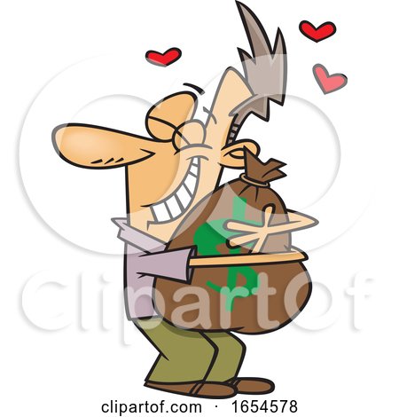 Cartoon White Man Hugging a Money Bag by toonaday