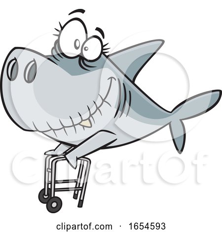 Cartoon Granny Shark with a Walker by toonaday