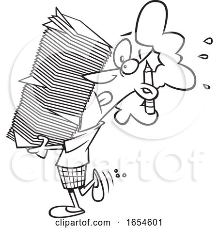 Cartoon Lineart Business Woman Carrying a Heavy Stack of Paperwork by toonaday