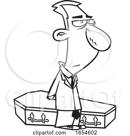 Cartoon Lineart Male Undertaker over a Coffin by toonaday