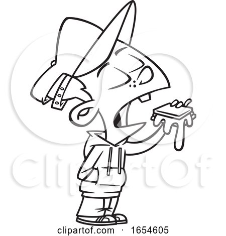 Cartoon Lineart Boy Eating a Messy Smores by toonaday