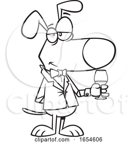 Cartoon Lineart Suave Dog with a Glass of Wine by toonaday