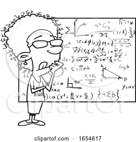Cartoon Lineart Thinking Female Mathematician by toonaday