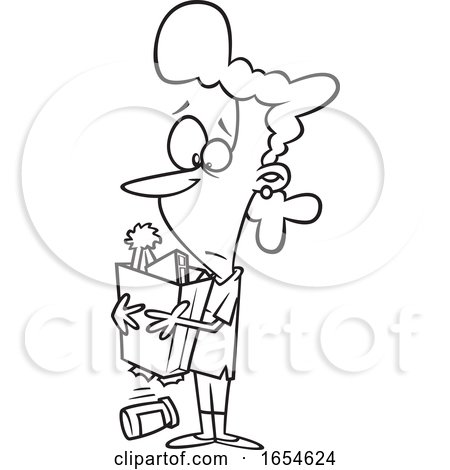 Cartoon Lineart Woman with a Broken Grocery Bag by toonaday