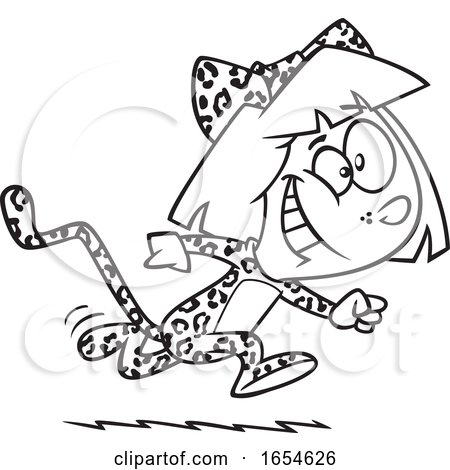 Cartoon Lineart Girl Running in a Cheetah Costume by toonaday