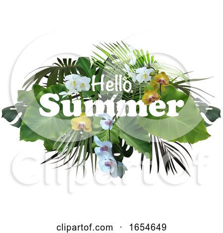 Hello Summer Text over Tropical Foliage by dero