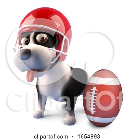 Funny Cartoon Puppy Dog Wearing an American Football Helmet, 3d