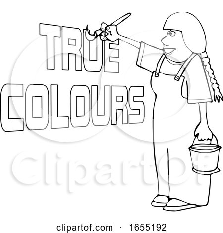 Cartoon Black and White Happy Female Painter Painting True Colors by djart