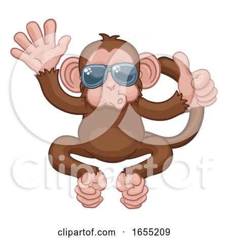 Monkey Sunglasses Waving Thumbs up Cartoon Animal by AtStockIllustration