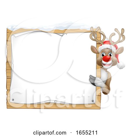 Reindeer in Santa Claus Hat Christmas Sign Cartoon by AtStockIllustration