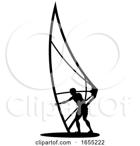 Silhouetted Black and White Kitesurfer or Kiteboarder by Lal Perera