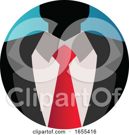 Round Vector Illustraton of an Avatar in Suit with Red Tie on White Background by Morphart Creations