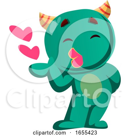 Green Monster Sending Kisses Vector Illustration by Morphart Creations