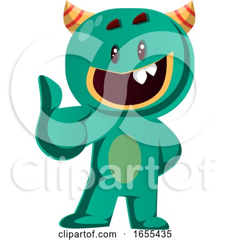 Green Monster Giving Thumb up Vector Illustration by Morphart Creations