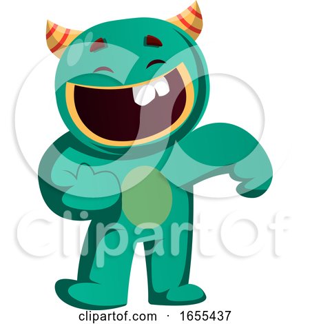 Green Monster in a Good Mood Vector Illustration by Morphart Creations
