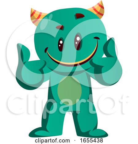 Green Monster Giving Two Thumbs up Vector Illustration by Morphart Creations
