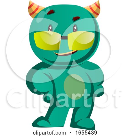 Cool Green Monster with Sunglasses Vector Illustration by Morphart Creations