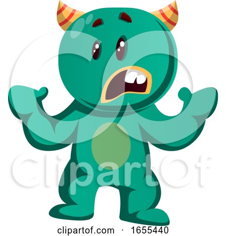Green Monster Does Not Understand a Thing Vector Illustration by Morphart Creations