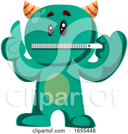 Green Monster with His Lips Zipped Vector Illustration by Morphart Creations