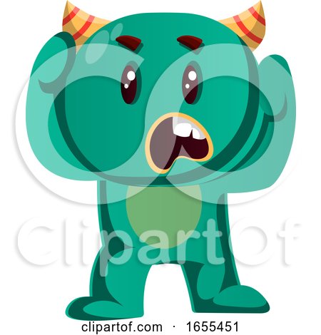 Green Monster Is Confused Vector Illustration by Morphart Creations