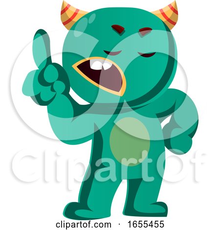 Wait a Minute Green Monster Is Gesturing Vector Illustration by Morphart Creations