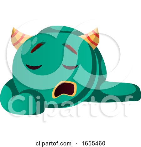 Cute Sleepy Green Monster Vector Illustration by Morphart Creations