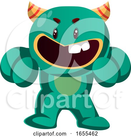 Angry Green Monster Ready to Fight Vector Illustration by Morphart Creations