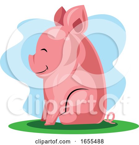 Happy Pig Sitting on a Grass Chinese New Yearillustration Vector by Morphart Creations