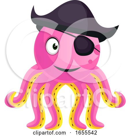 Smiling Octopus with an Eyepatch Illustration Vector by Morphart Creations