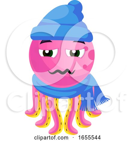 Octopus in Winter Clothes Illustration Vector by Morphart Creations