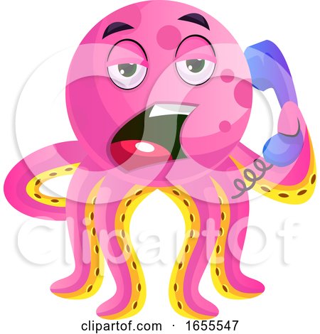 Pink Octopus Speaking on the Phone Illustration Vector by Morphart Creations