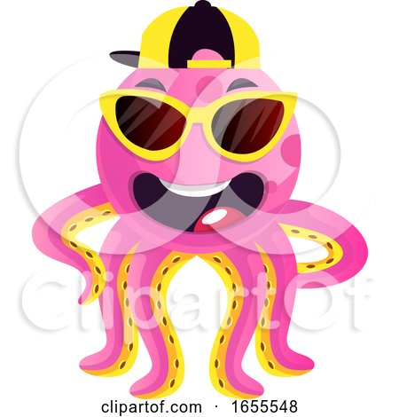 Octopus with Sunglasses and Hat Illustration Vector by Morphart Creations