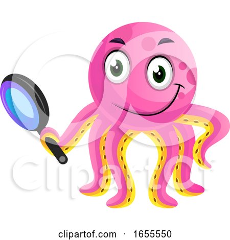 Pink Octopus Researching Illustration Vector by Morphart Creations