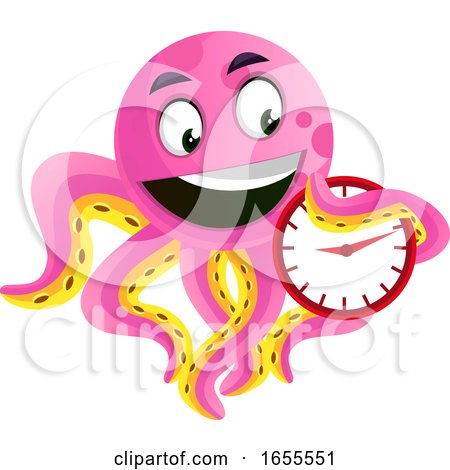 Octopus Holding a Clock Illustration Vector by Morphart Creations