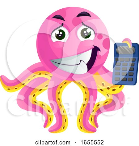 Pink Octopus with a Calculator Illustration Vector by Morphart Creations